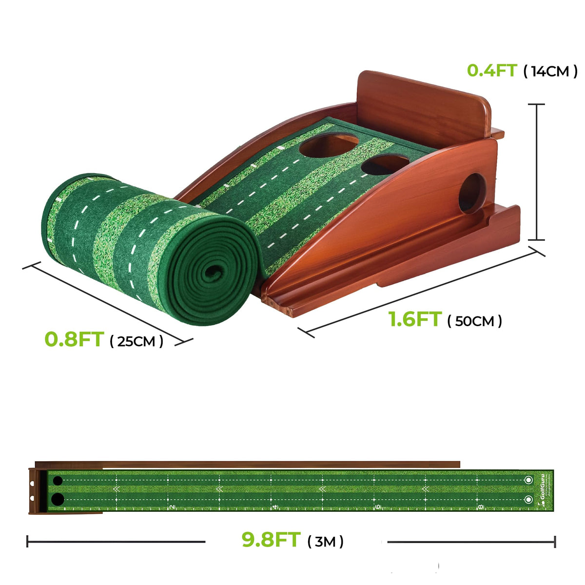 Golfguru 9.8FT Putting Green Mat, Automatic Ball Return Track & Mirror