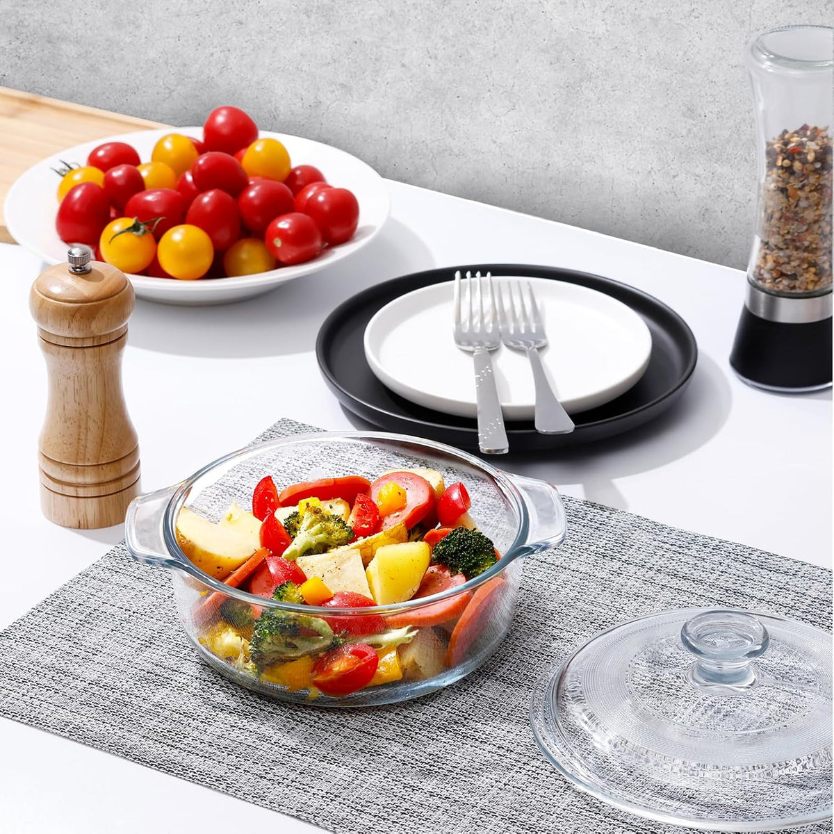 NUTRIUPS Mini Glass Casserole Dish with Lid Oven Safe Round Casserole Dish 6" Glass Baking Dish With Lid (25oz)