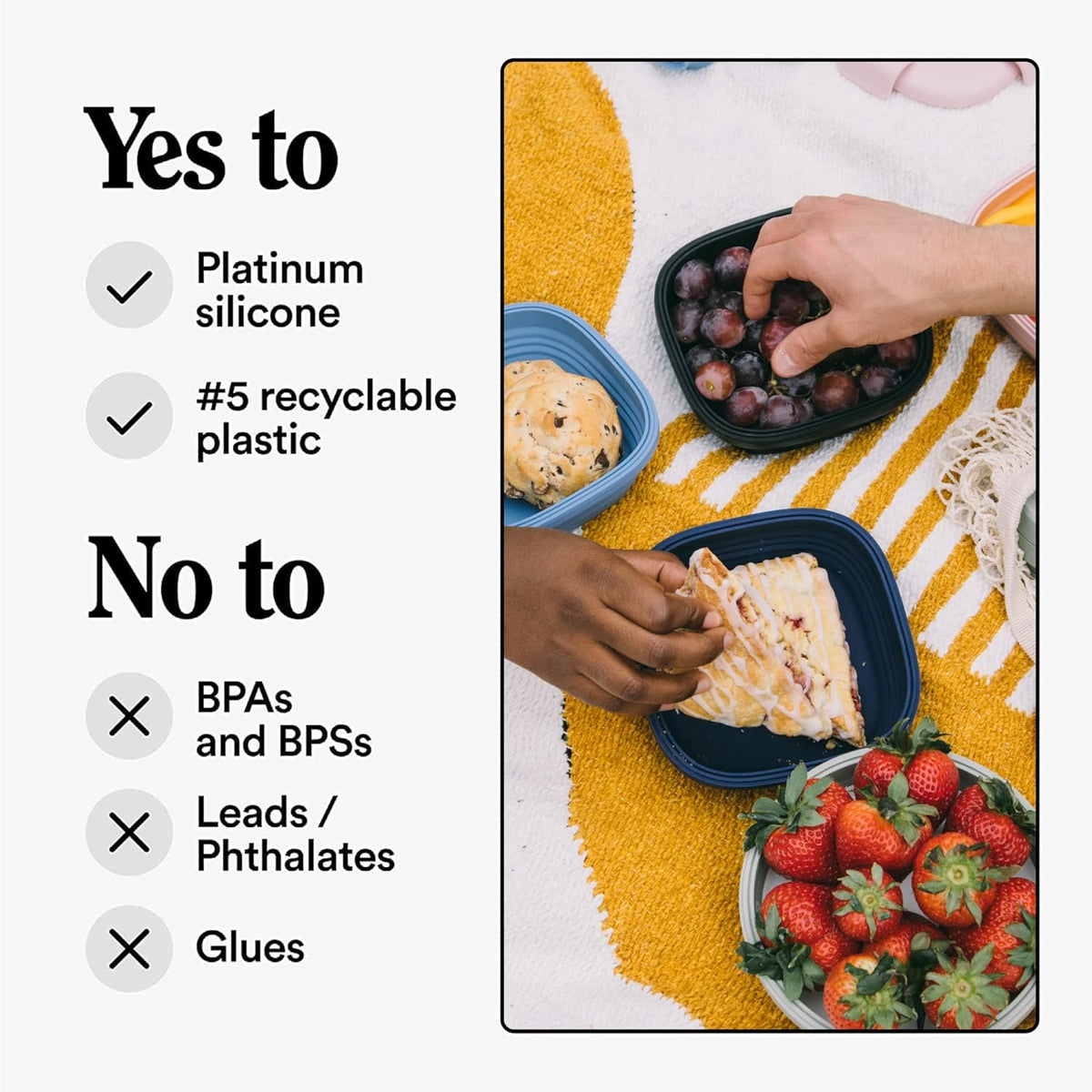 STOJO Collapsible Sandwich Box – 24oz, Reusable Food Storage Container, Silicone Bowl for Hot/Cold Food – Meal Prep, Lunch, Camping, Hiking – Dishwasher Safe (Set of 1, Denim)