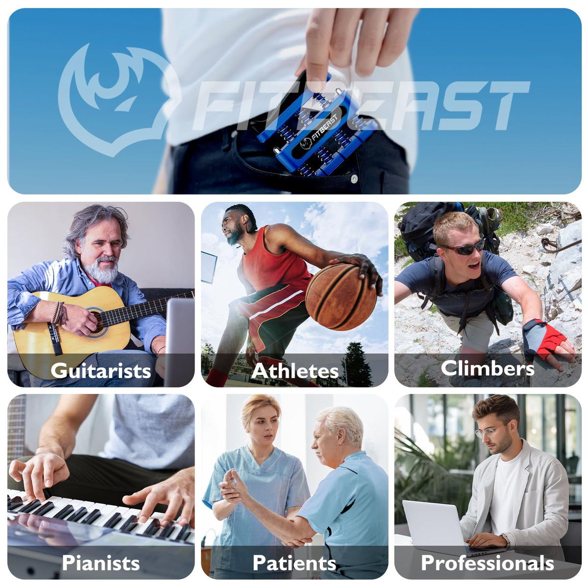 FitBeast Finger Strengthener, Finger Exerciser 4-Pack, Hand Exerciser for Improve Dexterity and Strength in Fingers, Hands, ForearmsโGrip Strength Trainer for Musicians, Climbers (4 Piece Set)