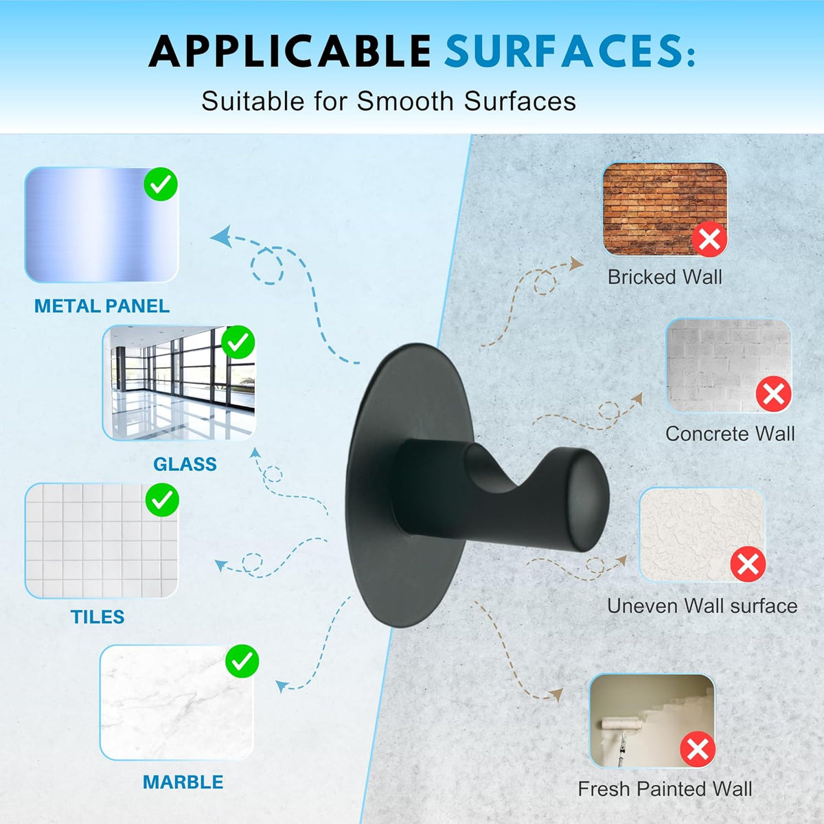 Adhesive Hooks for Hanging - 4 Packs, Sticky Hooks for Bathroom, Bedroom, Kitchen, Hotel, Office, Rust- restiant Adhesive Hook for Walls No Damage (Upto 15LBS)