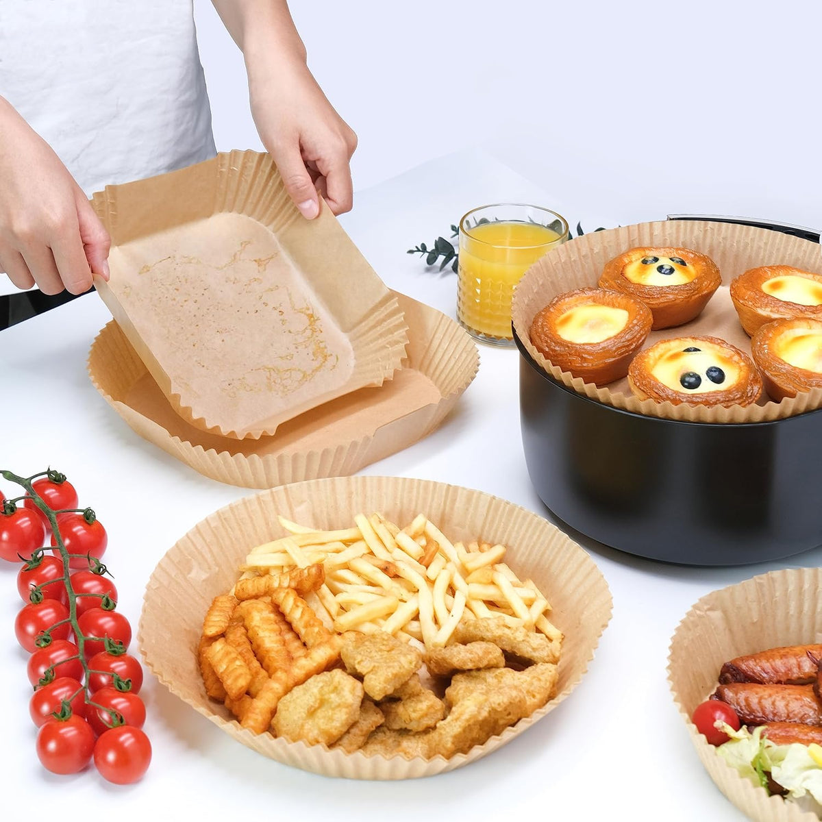 Air Fryer Disposable Paper Liners 100pcs 7.9 inch Square Parchment Paper Liner for Baking Roasting Fit 5-8 QT