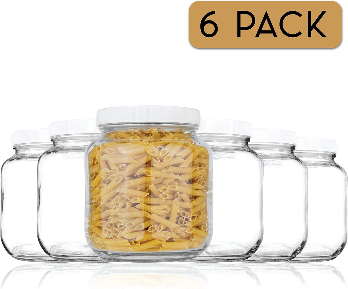 kitchentoolz 6 Pack of Half Gallon Mason Jars - Wide Mouth with Airtight Lid - Safe Container for Fermenting, Pickling, and Storing