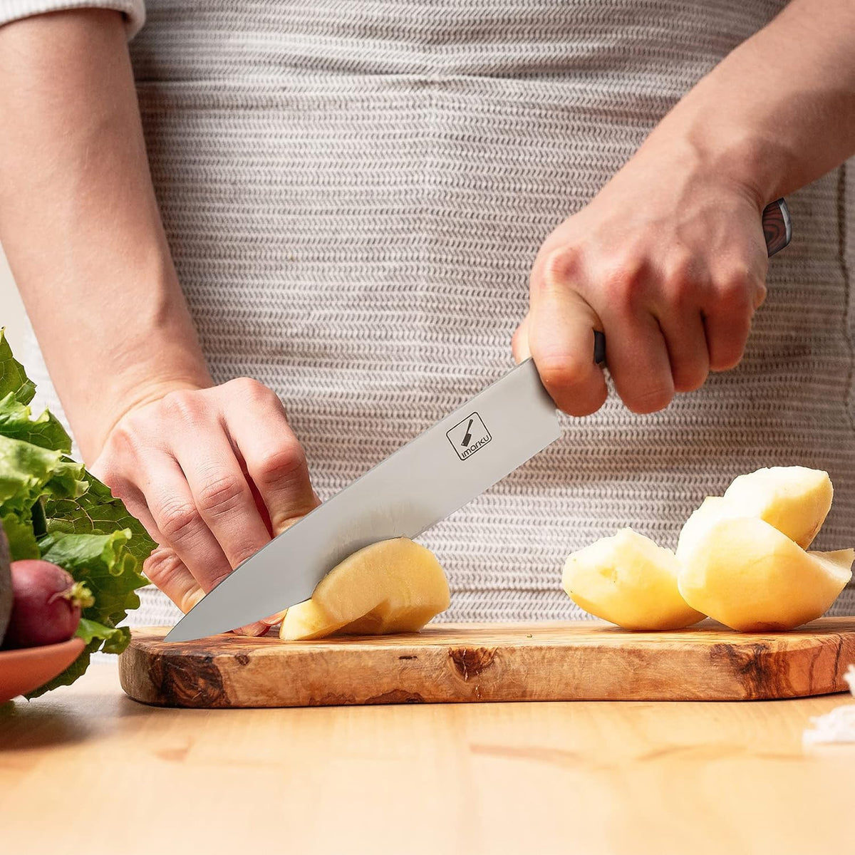 imarku Chef Knife - Pro Kitchen Knife 8 Inch Chef's Knives High Carbon Japanese SUS440A Stainless Steel Sharp Paring Knife with Ergonomic Handle, Red Handle, Gifts for Men and Women