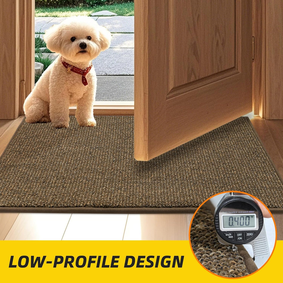 JSEI Dirt Trapper Door Mat 20"x32" Non-Slip Washable Entrance Mat, Dog Doormats, Absorbent & Fade-Resistant Floor Mats, Low Profile Welcome Mats for Entryway, Front Door, and Inside Entrance, Brown