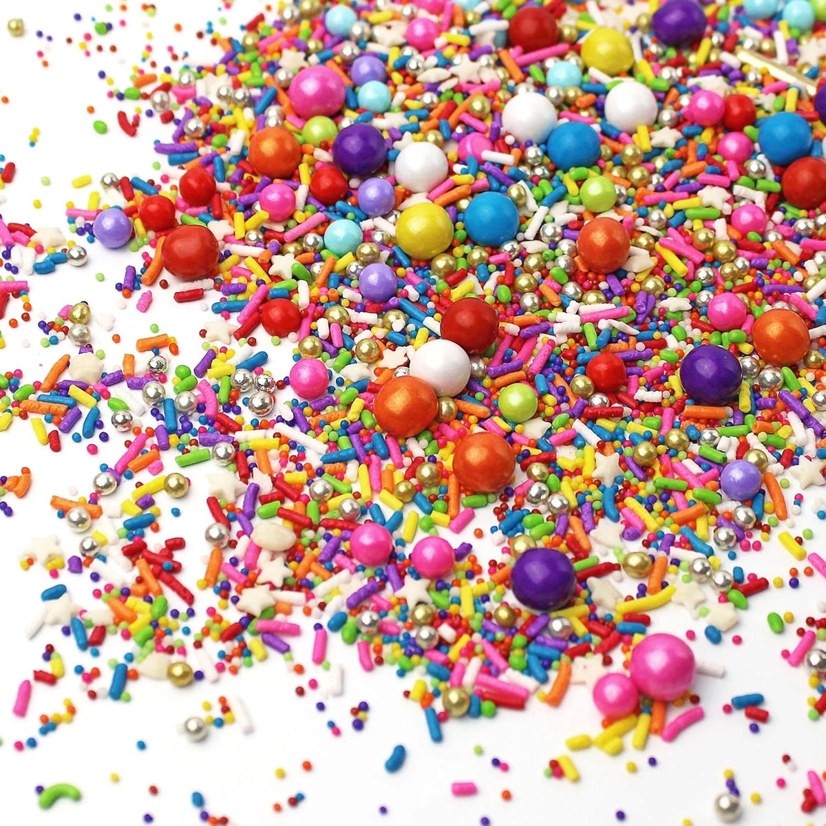 Sprinkle Pop Rainbow Road Sprinkle Mix| Blend of White Red Orange Yellow Green Blue Pink Purple Rainbow Sprinkles Made in USA for Decorating Birthday Cakes Cookie Cupcakes Ice Cream Chocolate,4oz