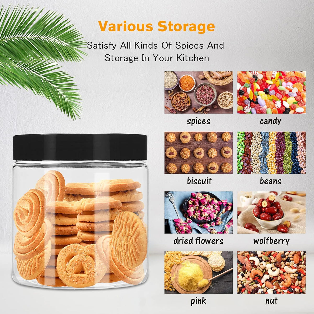 Plastic Jars with Lids 8 oz & 14 oz 24Pcs Clear Plastic Slime Storage Jars Containers with Airtight Leak Proof Black Screw On Lids Cylinder Clear Round Jar Food Grade Durable Jar
