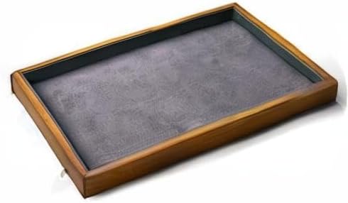 Oirlv Wood Flat Jewelry Tray Stackable Jewelry Drawer Organizer Showcase Jewelry Holder(Grey)