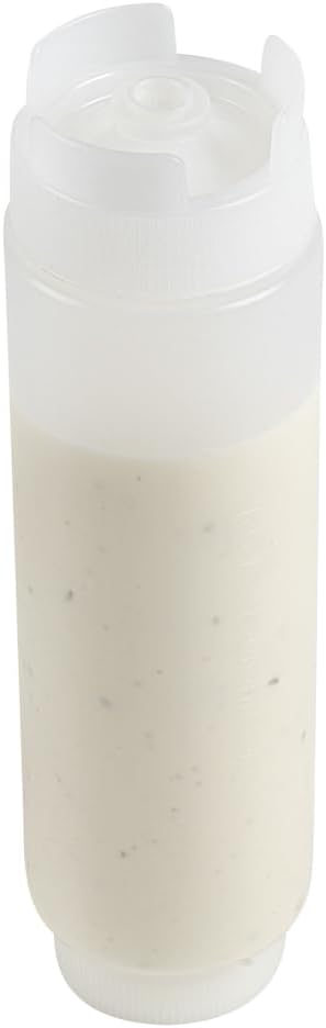 Restaurantware First In First Out 16 Ounce Condiment Squeeze Bottle 6 Refillable Lid FIFO Squeeze Bottle - Precision Dispensing Tip Flexible Clear Plastic Squeeze Bottle For Sauces