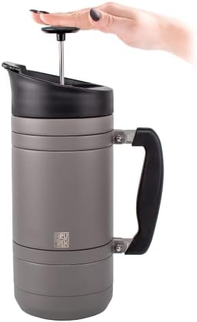 Basecamp Coffee Press - Double Wall Vacuum Insulated Stainless Steel - Bru-Stop Technology, No Grounds in Coffee, No Spill Lid (Storm Gray, 48 fl.oz)