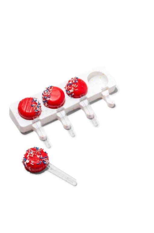 Fancy Sprinkles Halle Round Cakesicle Mold, 4 Cavities Reusable Silicone, Includes 8 Clear Acrylic Sticks,Baking & Dessert Decorating, Oven Safe (10 ¼” W x ⅞” H x 6 ⅜”)