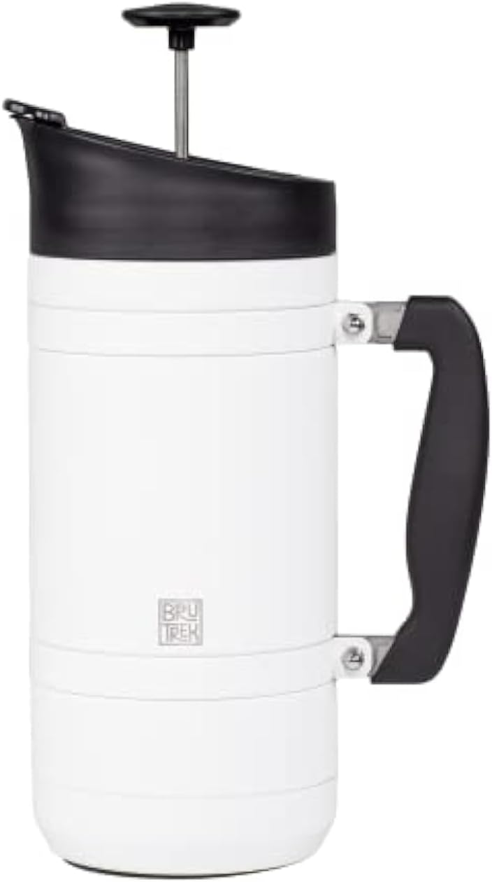 Basecamp Coffee Press - Double Wall Vacuum Insulated Stainless Steel - Bru-Stop Technology, No Grounds in Coffee, No Spill Lid (Snowflake White, 48 fl.oz)