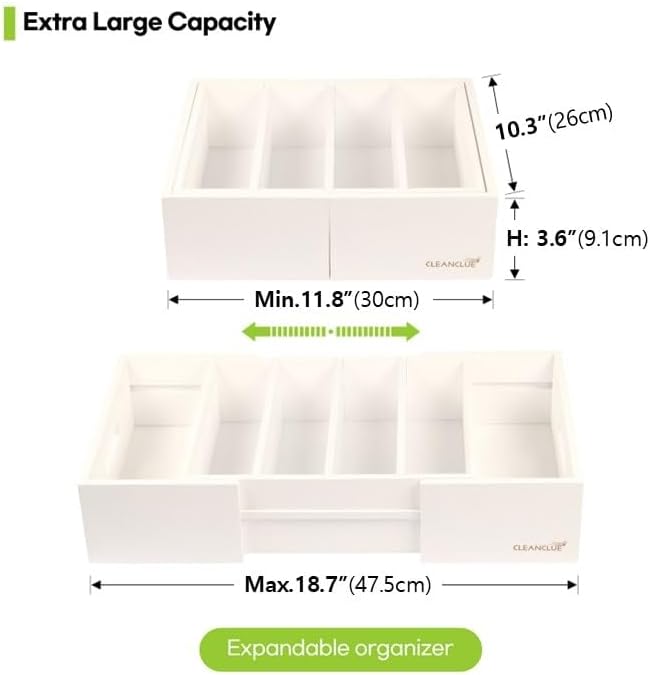 Expandable Kitchen Cabinet Organizer for Food Storage Container Lids, Bamboo Drawer Caddy Adjustable Dividers, Box for Kitchen Storage and Organization, Lids Organizer for Cabinet (White)