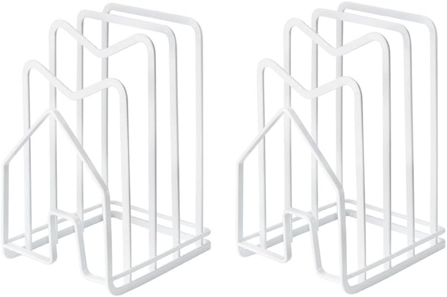 SUNFICON 2 Pack White Cutting Board Holder Rack Pot Pan Lids Holder Chopping Board Organizer Thin Bakeware Tray Dry Display Stand Kitchen Countertop Cabinet Office