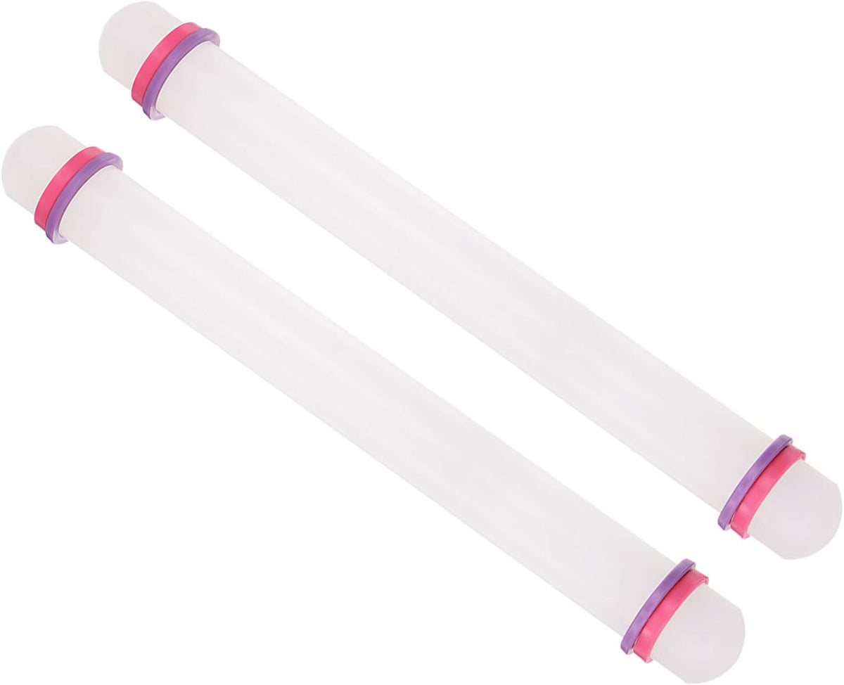 Fondant Rolling Pin, 13" Length, PP Plastic Non-Stick Guide Rings Fondant Roller Dough Roller - (Applications: for Baking Fondant DIY), 2-Pieces