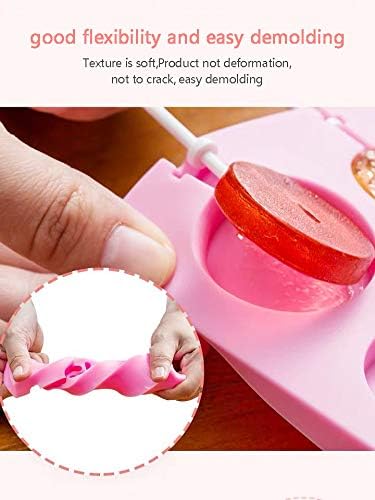 12 Capacity Silicone Lollipop Molds,Chocolate Hard Candy Mold with 50pcs 4 inch Lollypop sucker sticks,Candy Treat Bags,gold ties. (Round pink)