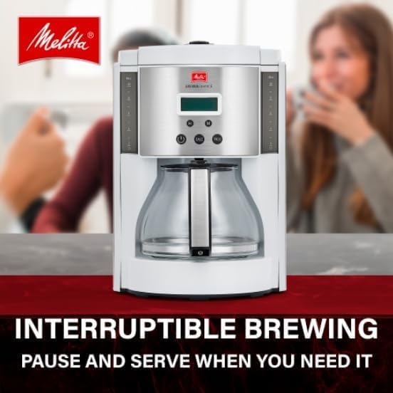 Melitta Aroma Series Programmable Drip Coffee Makers Parent (Aroma Enhance White 10 Cups) with 5-Pack Coffee Filter