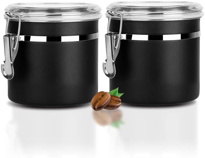 Stainless Steel Food Container with Clear Lids Airtight Storage Container Stackable Small Canisters Kitchen Pantry Storage for Cereal, Snacks, Candy, Herbs, Spices, Sugar, Tea (1.2L Black)