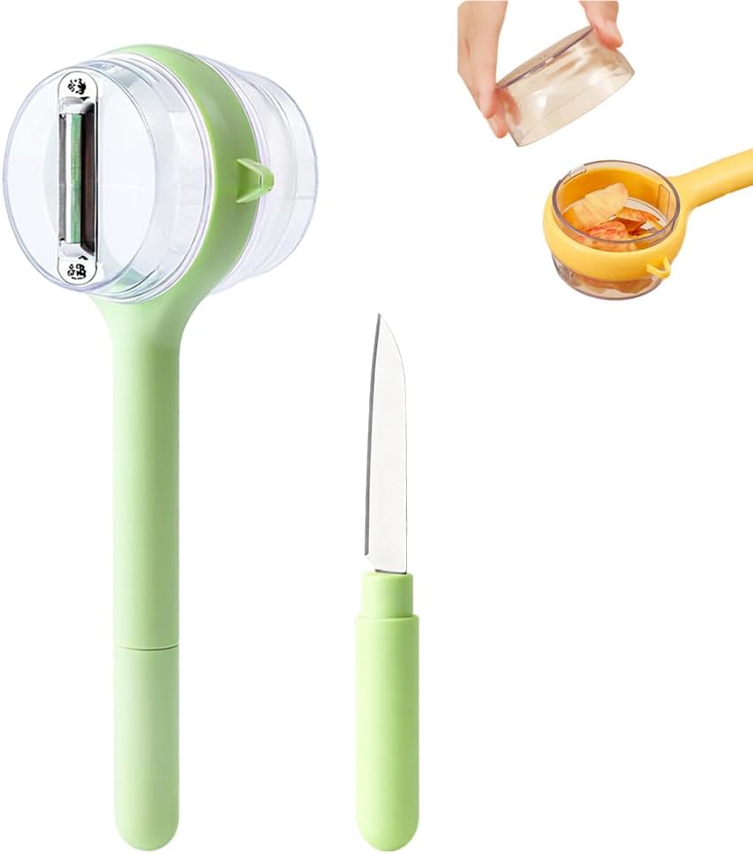 3 in 1 Peeler with Container, 2025 New Stainless Steel Peelers with Container with Handle Fruit Knife, Multifunctional Vegetable Peelers for Home Kitchen (Green)