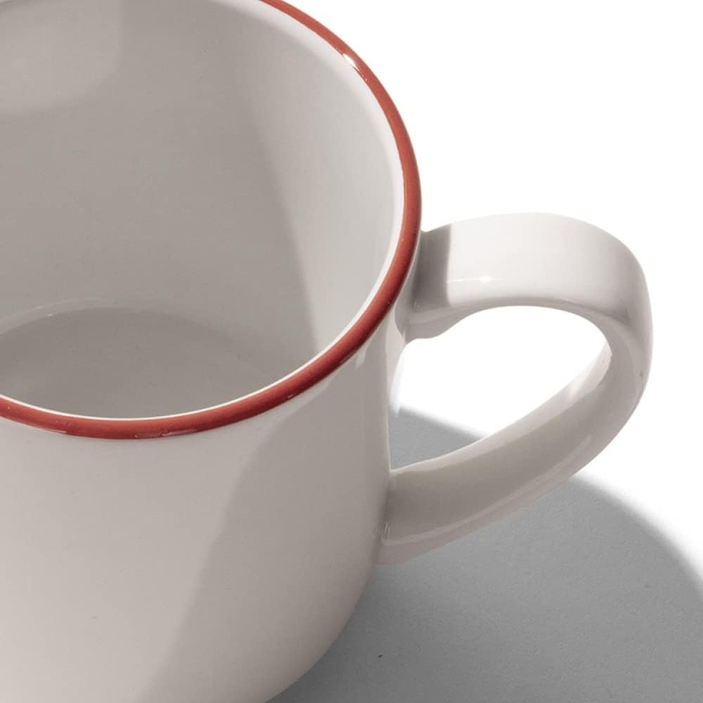 Made In Cookware - Set of 4 - Coffee Mug Set - 12 oz - White With Red Rim - Porcelain England - Dishwasher and Microwave Safe