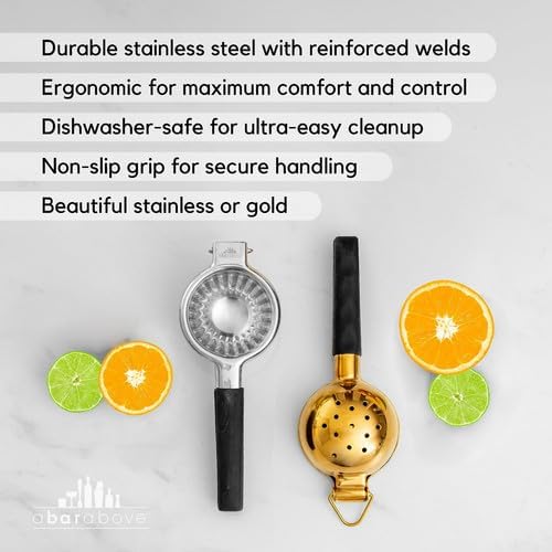 A Bar Above Gold Hand Juicer, Heavy Duty Stainless Steel Citrus Juicer for Cocktails, Fruit Juice Press for Lemons, Limes, and Oranges, Premium Manual Squeezer for Bartenders and Home Bar Use