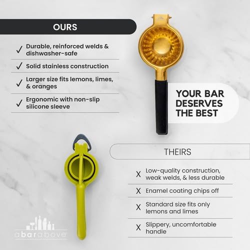 A Bar Above Gold Hand Juicer, Heavy Duty Stainless Steel Citrus Juicer for Cocktails, Fruit Juice Press for Lemons, Limes, and Oranges, Premium Manual Squeezer for Bartenders and Home Bar Use