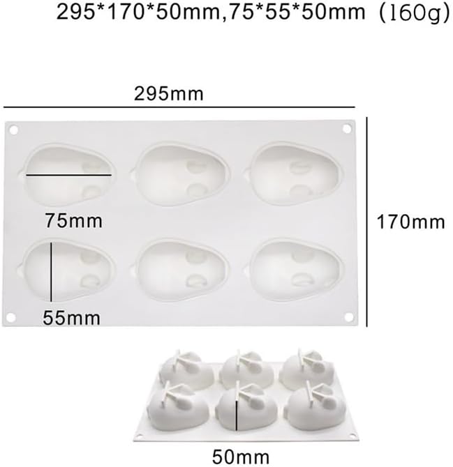 OCPO KITCHEN 3D Easter Bunny Silicone Mold for Baking Rabbit Shape Mousse Cake, French Dessert, Chocolate, Pastry, Pudding, Jelly, Cake Decoration Mold, Rabbit Shape (6 Cavity)