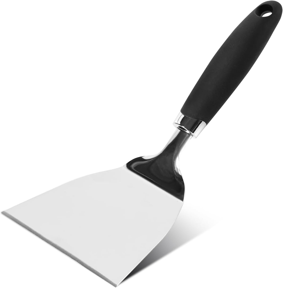 Professional Wide Turner 9.5 Inch Stainless Steel Spatula for Cast Iron, Griddle and Grill Cooking, Barbecue Hamburger Metal Kitchen Utensil, Dishwasher Safe