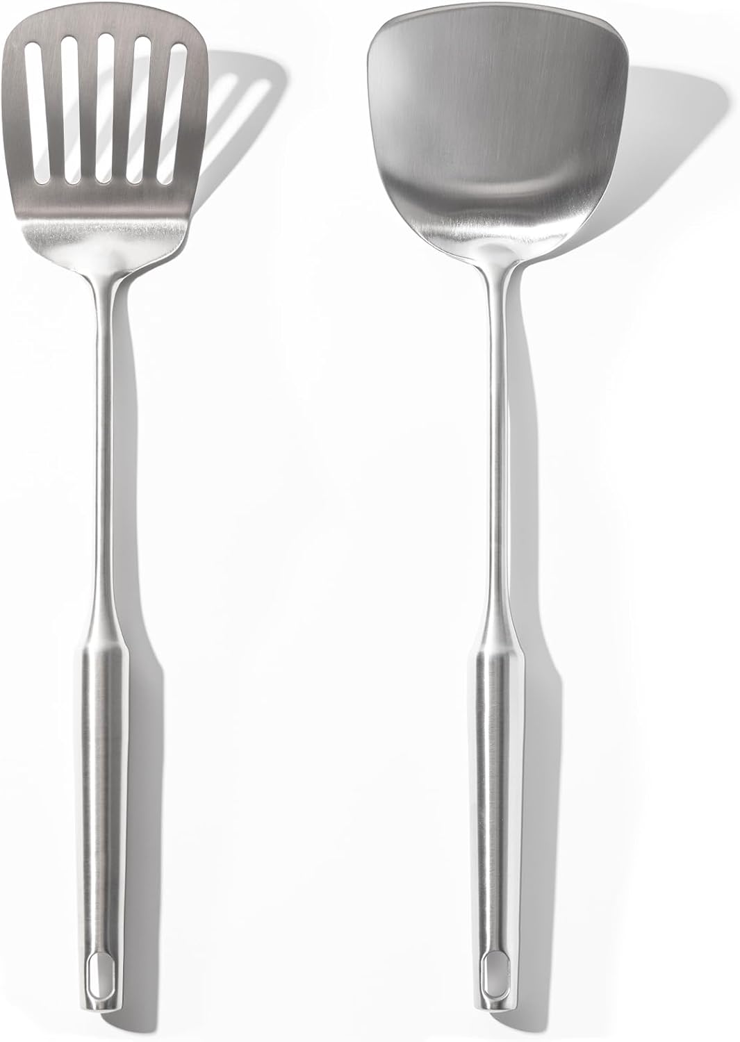 18/10 Stainless Steel Spatula Set - 15" Metal Spatulas for Kitchen Use, 1 Slotted Spatula + 1 Solid Turner, Heat Resistant Metal Cooking Utensils, Dishwasher Safe, Silver