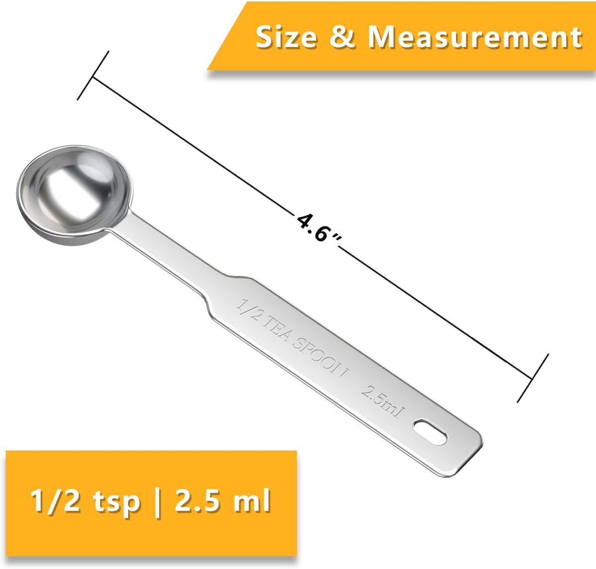 1PCS 1/2 Tsp(1/6tbsp, 2.5ml) Single Measuring Spoon, Stainless Steel Individual Measure Scoop Only