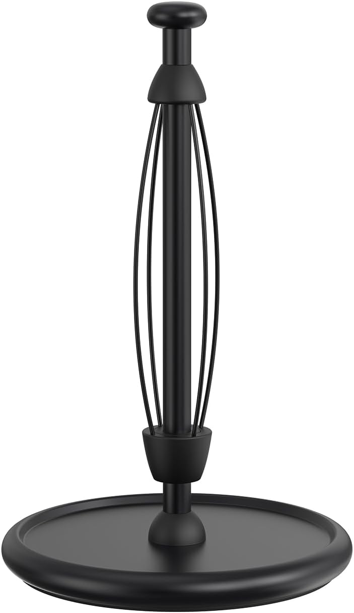 VEHHE Paper Towel Holder Countertop with Weighted Base, One-Handed Tear Paper Towel Holder with Damping Function and EVA Non-Slip Pad for Bathroom and Kitchen