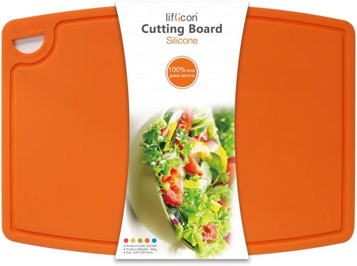 Extra Large Thick Silicone Cutting Boards for Kitchen 14.6'' x 10.43'' Flexible Cutting Chopping Boards/Mats Non-slip Deep Drip Juice Groove, Dishwasher Safe-Orange