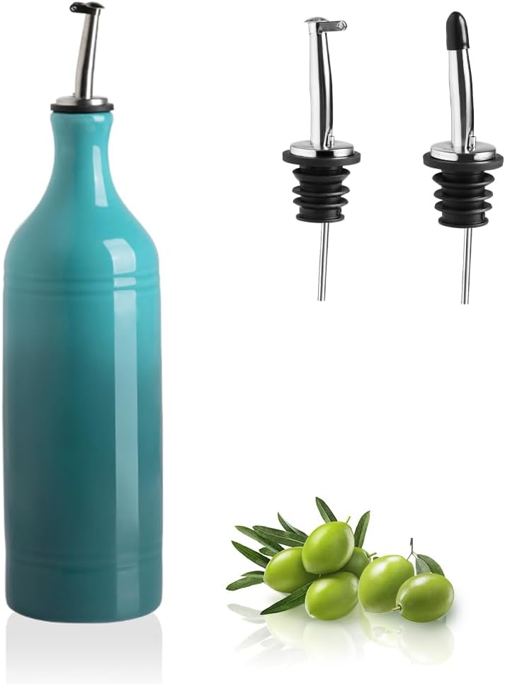 Sweejar Large Ceramic Olive Oil Dispenser Bottle, Opaque Oil Cruet Protects Oil to Reduce Oxidation, Storage Oil, Vinegar, Soy Sauce & Other Liquids, Pack of 1, 24 Fl Oz (Gradient Blue)