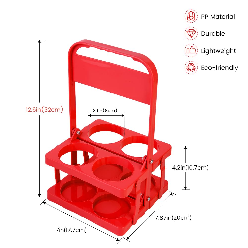 Bodaon 4 Cup Drink Carrier with Handle, Plastic Cup Carriers for Drinks, Drink Holder for Car, GrubHub/Eats Doordash Accessories, Portable Foldable Reusable Mobile, Use for Food Delivery Bag, Red