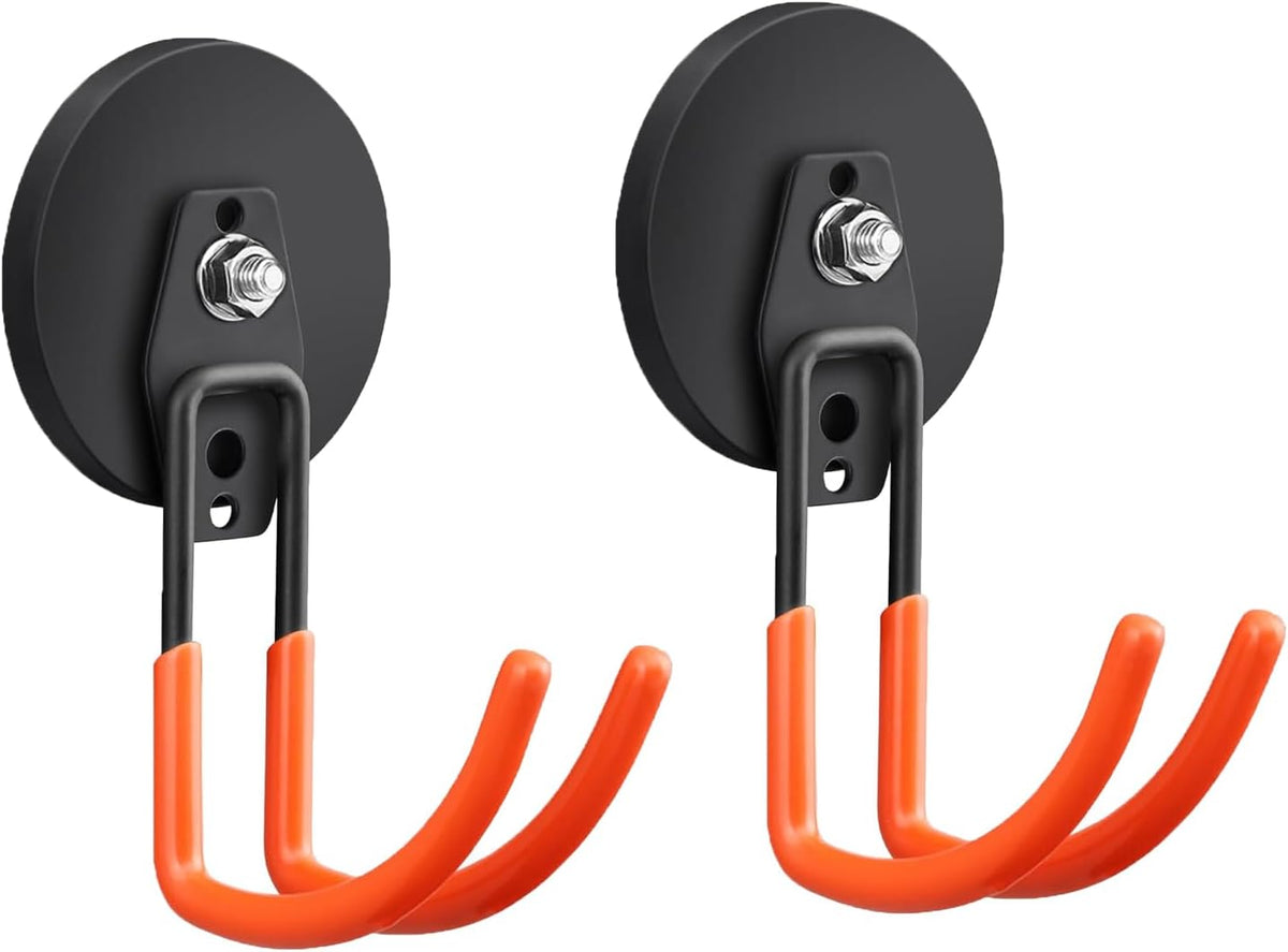 Large Heavy Duty Magnetic Garage Hooks,4 Pack Strong Magnet Hook for Power Drill,Garden Tools,Hose,Pegboard,Garage, Workshop,Magnetic Storage Hooks for Indoor Outdoor Hanging(Orange)