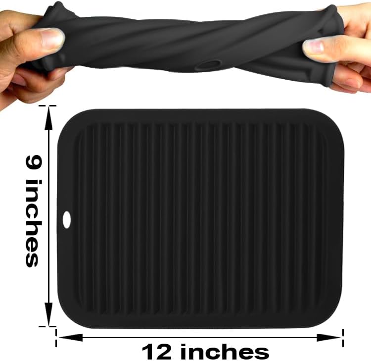 Trivets for Hot Dishes 4 - Pack Heat Resistant Pot Holders for Kitchen | Non - Slip Hot Pads for Hot Pots, Pans & Quartz Countertops | Black Kitchen Silicone Mats