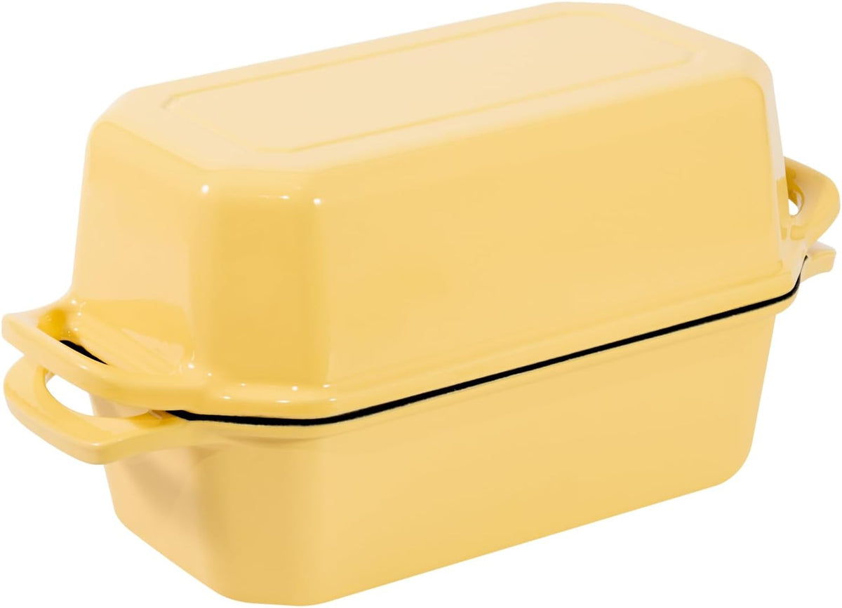 Bread Pan Cast Iron Loaf Pan with Lid Bread Loaf Pan 9x5 Inch Loaf Pan Enameled Cast Iron Sourdough Loaf Pan, Yellow