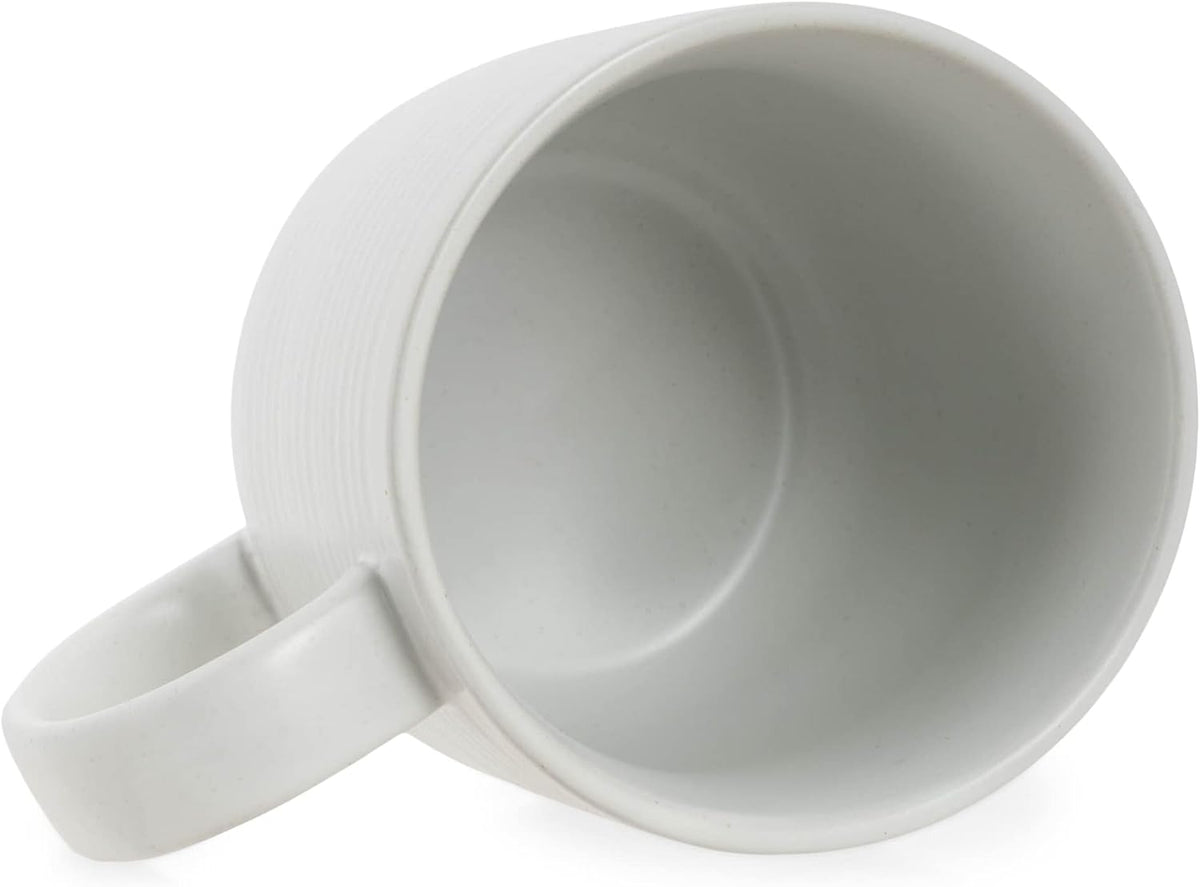 Elanze Designs Ribbed Ceramic Stoneware 16 ounce Raw Clay Bottom Coffee Mugs Set of 4, White