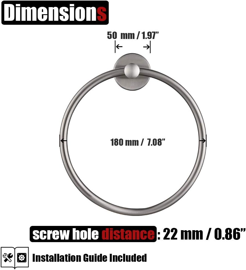 JQK Towel Ring, 304 Stainless Steel Hand Towel Holder for Bathroom, Brushed Finished Wall Mount, TR130-BN