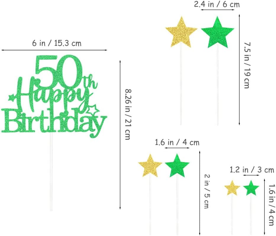 Glittery 50th Happy Birthday Cake Topper with Star,Personalised 50 Birthday Cake Toppers Party Decorations Party Supplies for Boys Girls Green Gold