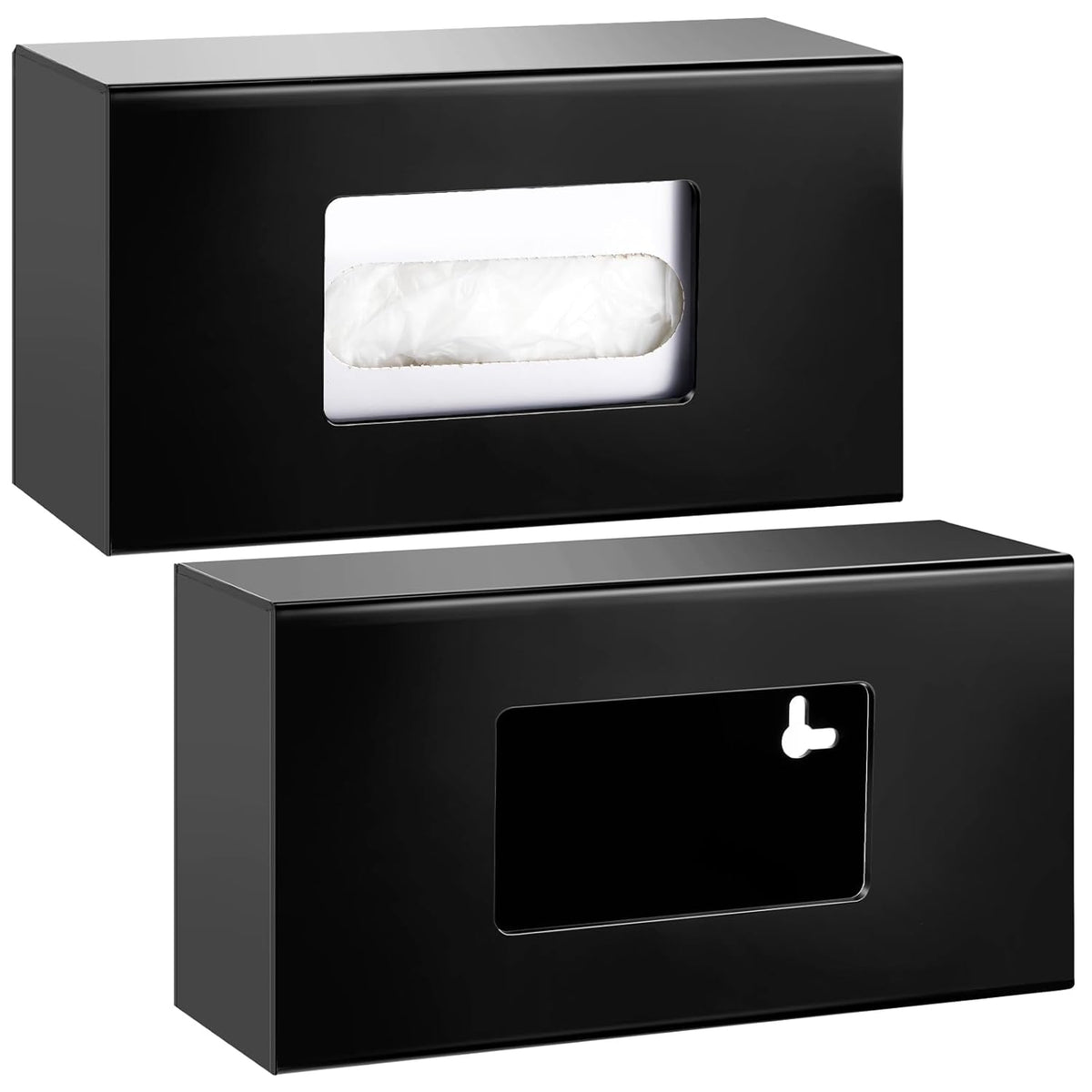 Thyle 2 Pcs Glove Box Holder Wall Mount Acrylic Dispenser Single Side Loaded Disposable Latex Rubber Glove Box for Kitchen, Office, Restaurant(Black)