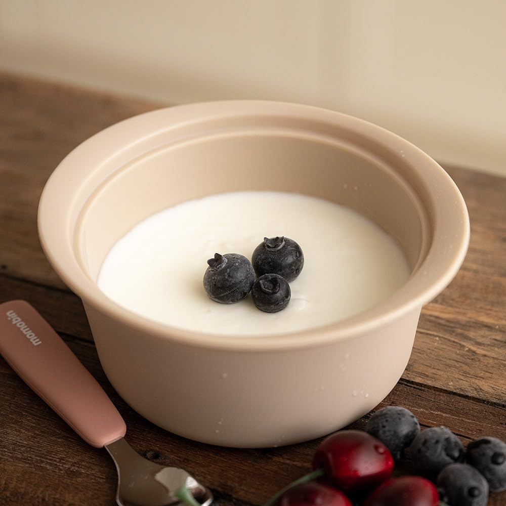 Microwave Silicone Steamer for Baby Food, Made In Korea, Oven & Dishwasher Safe to 482°F, Easy Clean, Microwave Pot with Handle & Lid, 100% Food Grade Steamer Bowl (Creme Brulee, 19oz (550ml))