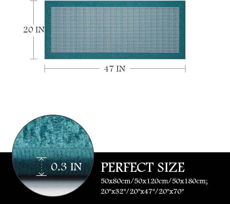 PADOOR Kitchen Mats for Floor, Kitchen Rugs Non Slip Washable, Rubber Backed Kitchen Runner Super Absorbent Kitchen Floor Mat Sink Rug, 20"x47" Teal