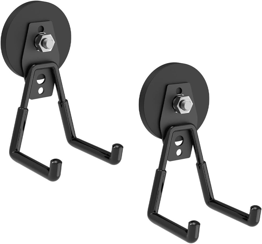 Heavy Duty Magnetic Hooks, Strong Large Magnet Hooks for Power Drill,Garden Tools, Hose,Pegboard,Garage, Workshop, Magnetic Storage Hook for Hanging,Super Powerful Magnetic Garage Hooks(2Pack)