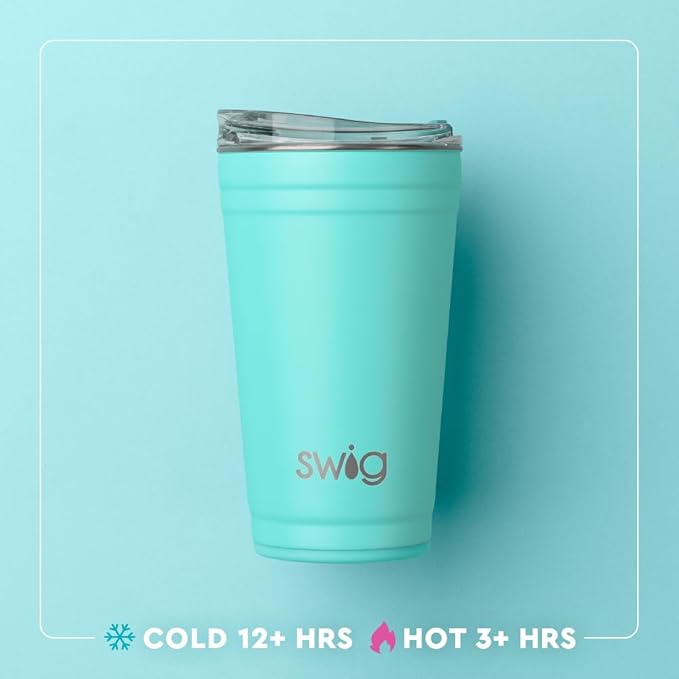 Swig Life 24oz Party Cup, Stackable Insulated Travel Coffee Tumbler with EZ Slider Lid, Cup Holder Friendly Travel, Stainless Steel 24 oz Tumbler, Reusable Mug (Pagoda Paradise)