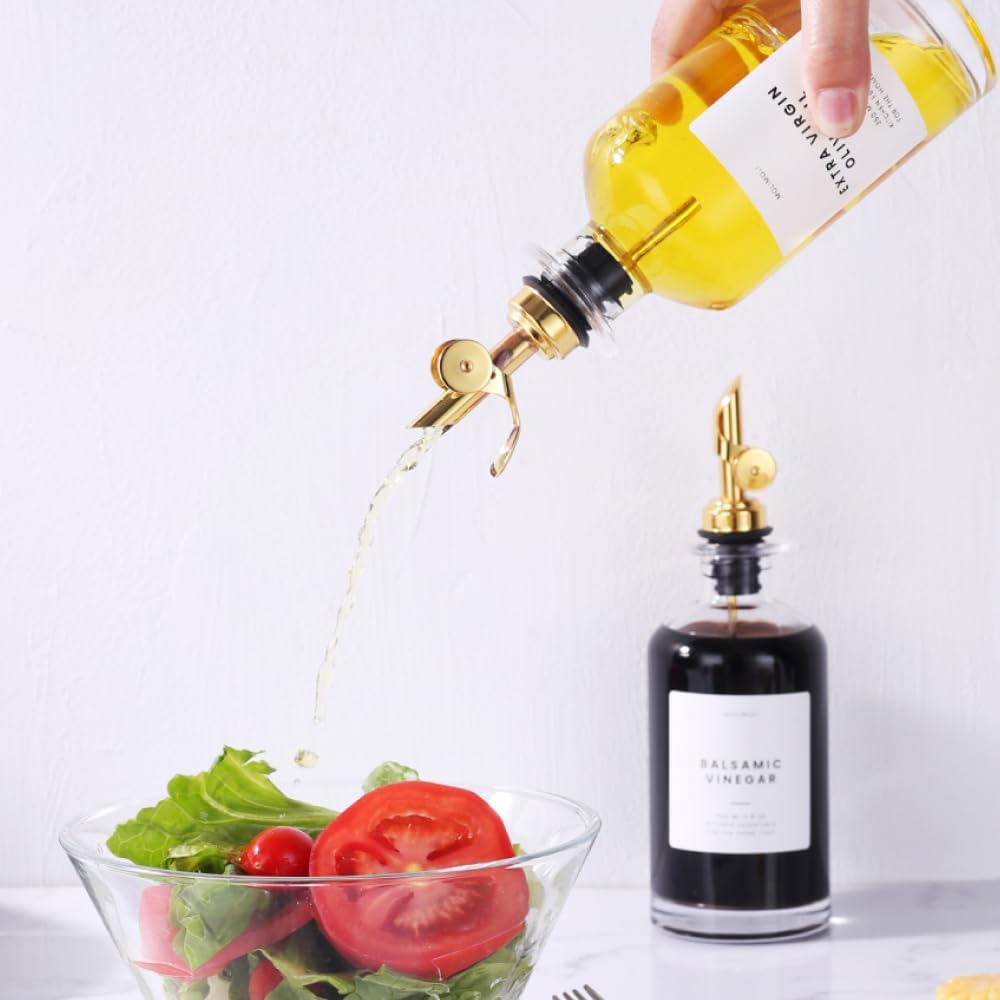 Molimoli Liquor Pour Spout Made of Stainless Steel with Automatic Anti-Oxidation Mechanism, Bottle Pourers for Alcohol, Olive Oil Dispenser Spout, Wine Pourer Spout, Oil Bottle Spout, Pack of 4, Gold