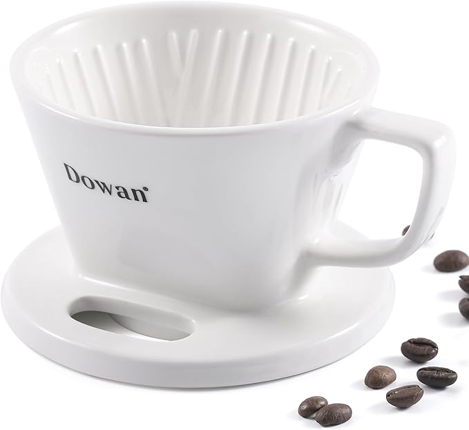 DOWAN Pour Over Coffee Maker, Non-Electric Pour Over Coffee Dripper with Open Base Design, Manual Brew Maker, Single Cups Porcelain Slow Brewing Accessories for Gifts, White