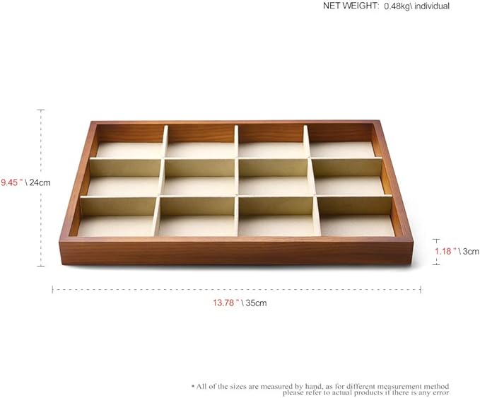Oirlv 12 Grids Wood Jewelry Organizer Tray Stackable Jewelry Drawer Tray Bracelet/Watch Showcase Display Storage(Creamy-white)