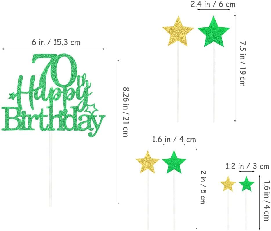 Glittery 70th Happy Birthday Cake Topper with Star,Personalised 70 Birthday Cake Toppers Party Decorations Party Supplies for Boys Girls Green Gold