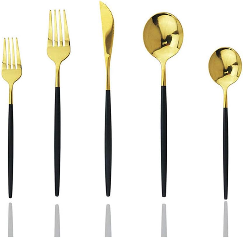 Black Gold Silverware Set, JASHII 30-Piece Stainless Steel Satin Finish Flatware Set, Kitchen Utensil Set, Mirror Polished Tableware Cutlery Set for Home and Restaurant, Dishwasher Safe